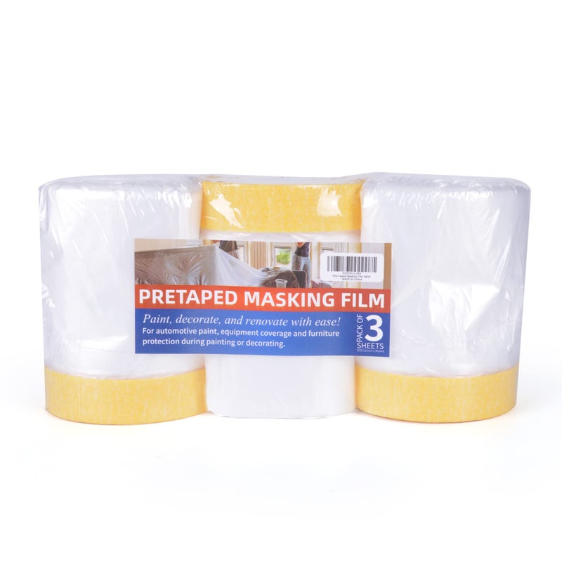 TAPEBEAR Pre-Taped Masking Film, Tape and Drape, Plastic Sheeting Roll, Automotive Painters Masking Tape Film, Plastic Sheeting Cover for Appliance and Furniture, 22inch X 30yard, 3Rolls - Image 1